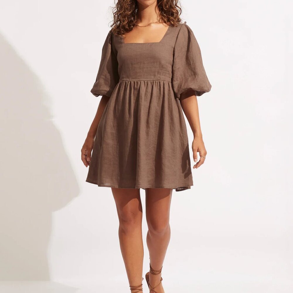 Seafolly 100% Linen‎ Shoreline Cover Up In Chocolate Sz S